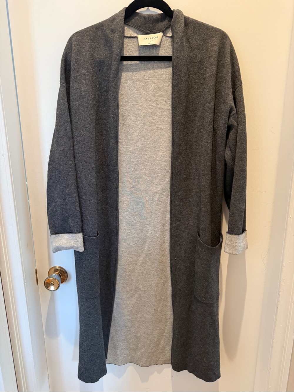 Babaton Aritzia Grey Wool Blend Long Open Cardigan Coat Small Minimalist